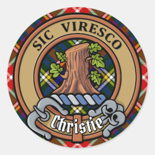 Clan Christie-Wappen über Tartan Runder Aufkleber