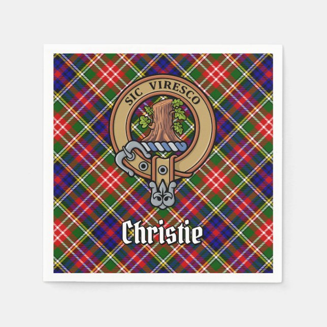 Clan Christie-Wappen über Tartan Serviette (Vorderseite)
