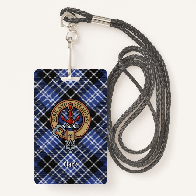 Clan Clark Wappen über Tartan Ausweis (Vorderseite mit Schlüsselband)