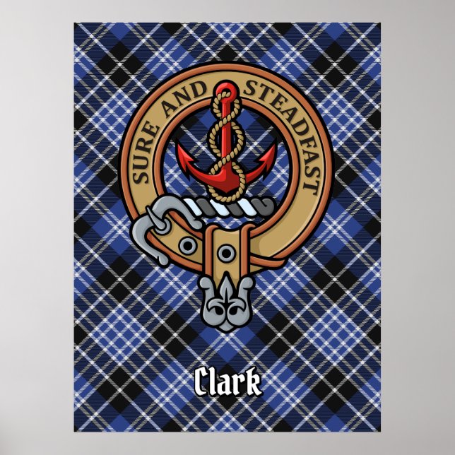 Clan Clark Wappen über Tartan Poster (Vorne)