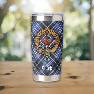 Clan Clark-Wappen über Tartan Thermobecher