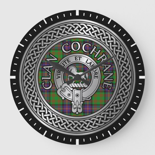 Clan Cochrane Wappen & Tartan Knot Große Wanduhr (Vorderseite)