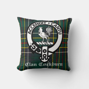 Clan Cockburn Wappen Abzeichen und Tartan Kissen