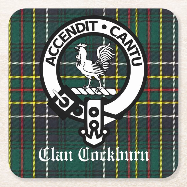 Clan Cockburn Wappen Abzeichen und Tartan Rechteckiger Pappuntersetzer (Vorderseite)