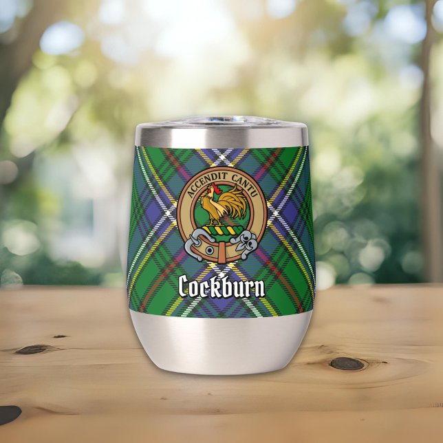 Clan Cockburn Wappen über Tartan (Von Creator hochgeladen)