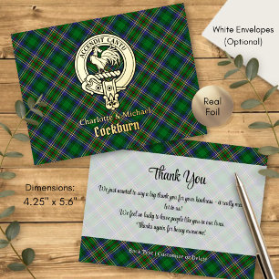 Clan Cockburn-Wappen über Tartan Folie Einladungspostkarte