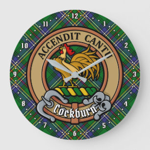 Clan Cockburn Wappen über Tartan Große Wanduhr