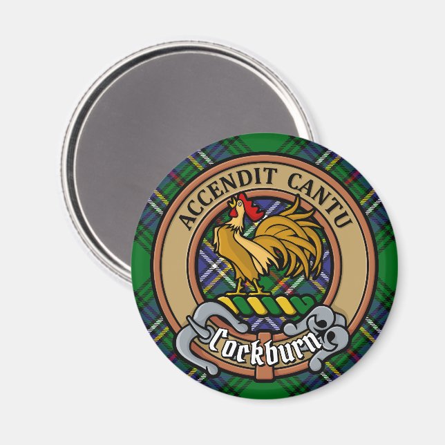 Clan Cockburn Wappen über Tartan Magnet (Vorderseite/Rückseite)