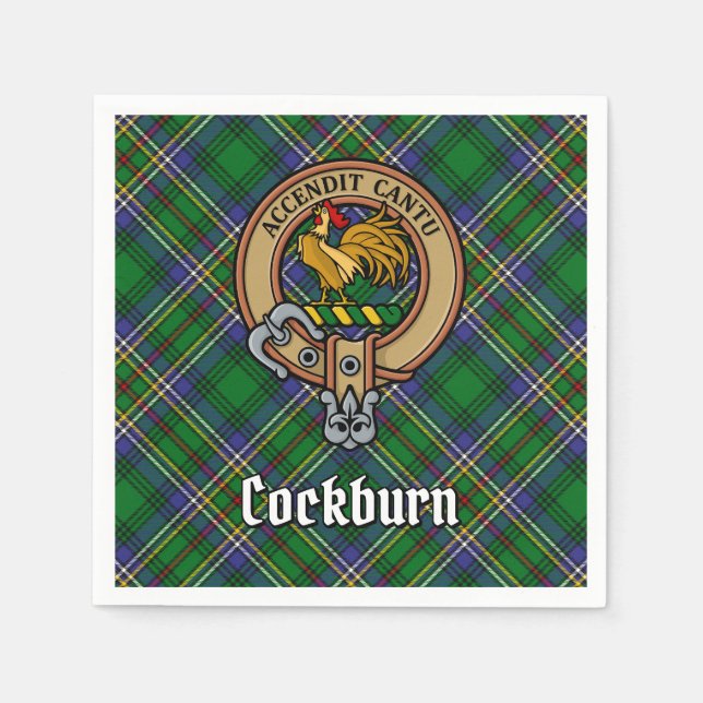 Clan Cockburn Wappen über Tartan Serviette (Vorderseite)