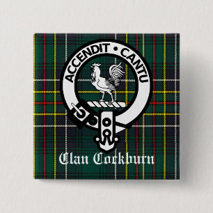 Clan Cockburn Wappenabzeichen und Tartan Button