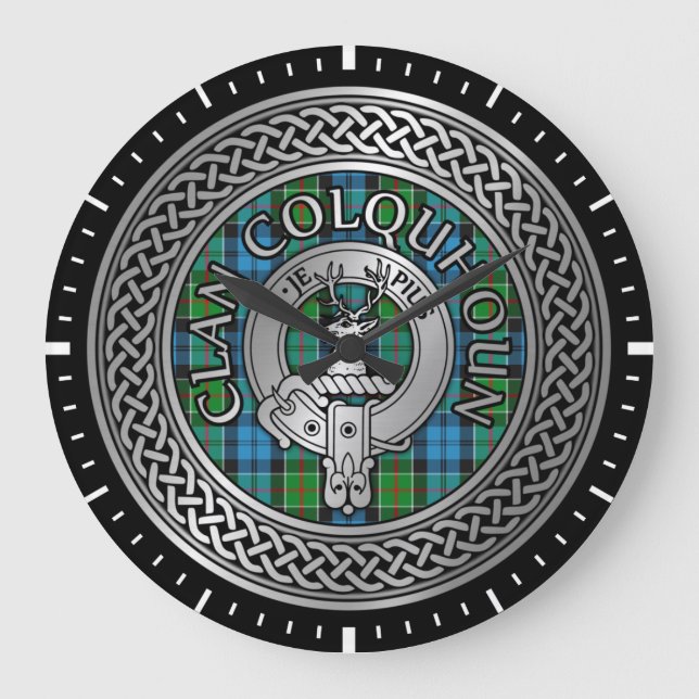 Clan Colquhoun Wappen & Tartan Knot Große Wanduhr (Vorderseite)