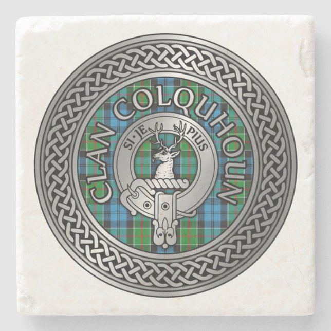 Clan Colquhoun Wappen & Tartan Knot Steinuntersetzer (Vorderseite)
