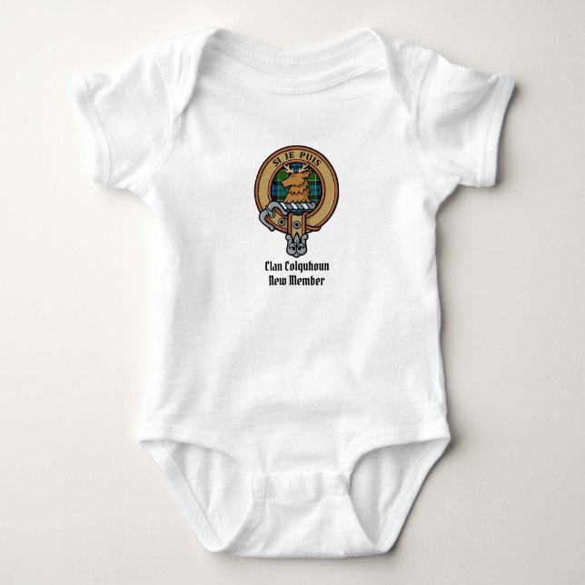Clan Colquhoun Wappen über Tartan Baby Strampler (Vorderseite)