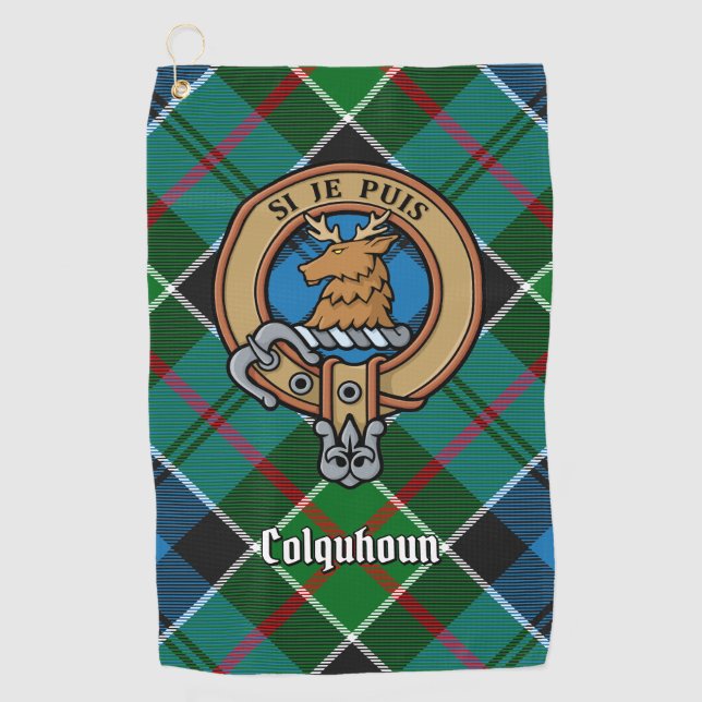 Clan Colquhoun Wappen über Tartan Golfhandtuch (Vorderseite)