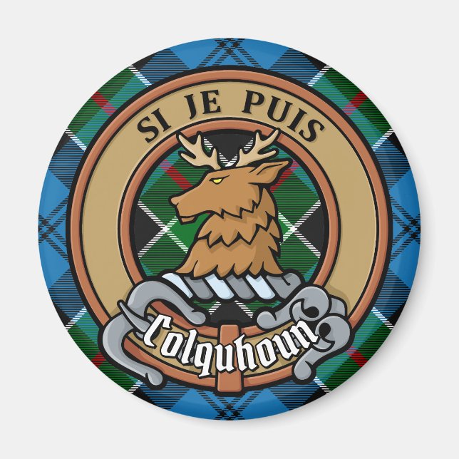 Clan Colquhoun Wappen über Tartan Magnet (Vorne)
