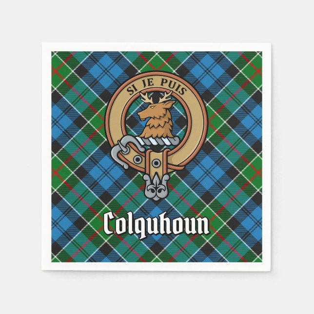 Clan Colquhoun Wappen über Tartan Serviette (Vorderseite)
