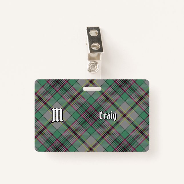 Clan Craig Tartan Abzeichen Ausweis (Vorderseite mit Klammer)