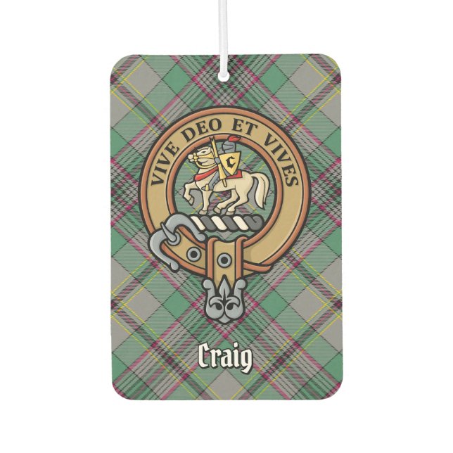 Clan Craig Wappen über Tartan Autolufterfrischer (Vorderseite)