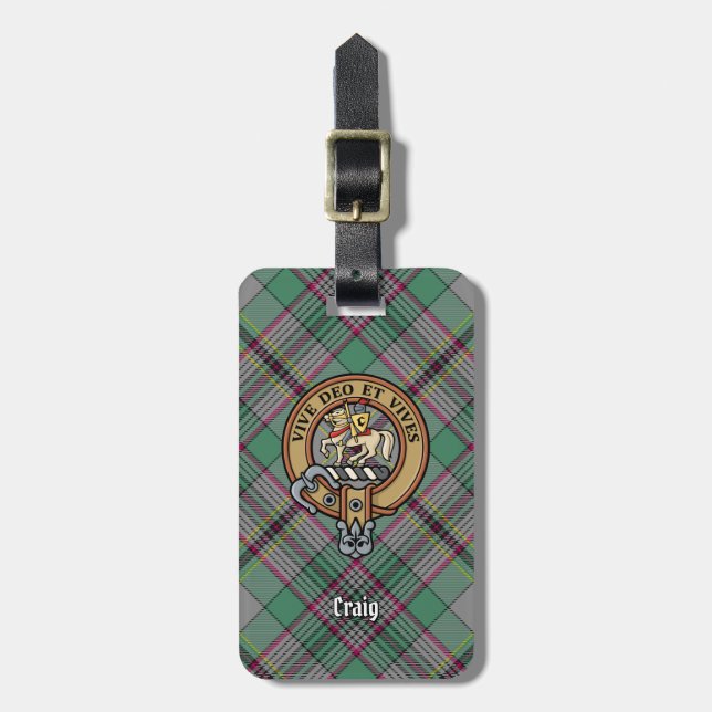 Clan Craig Wappen über Tartan Gepäckanhänger (Vorderseite vertikal)
