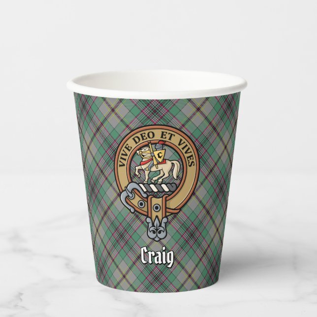 Clan Craig Wappen über Tartan Paper Cups Pappbecher (Vorderseite)