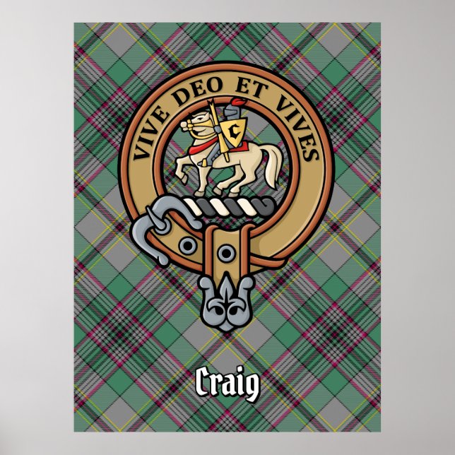 Clan Craig Wappen über Tartan Poster (Vorne)