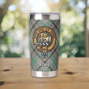 Clan Craig Wappen über Tartan Thermobecher