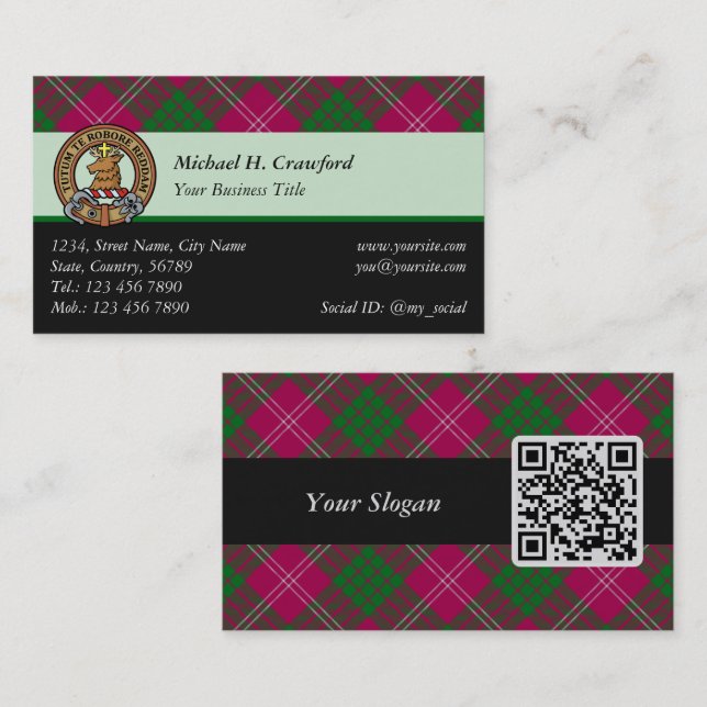 Clan Crawford Tartan Business Card Visitenkarte (Vorne/Hinten)