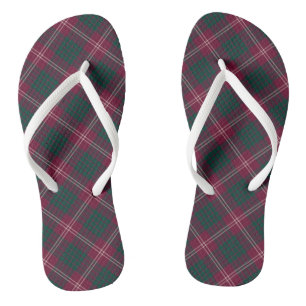 Clan Crawford Tartan Dark Red and Green Kariert Flip Flops