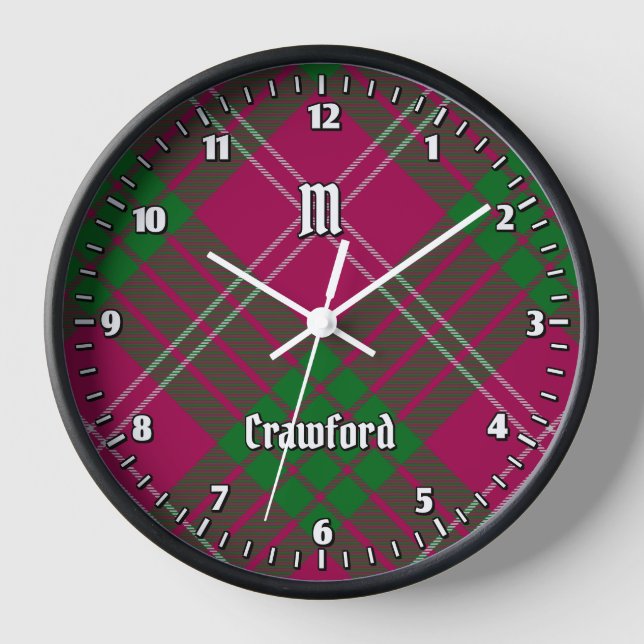 Clan Crawford Tartan Large Clock Uhr (Vorderseite)
