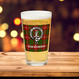 Clan Crawford Wappen Abzeichen und Tartan Glas