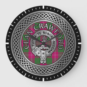 Clan Crawford Wappen & Tartan Knot Große Wanduhr