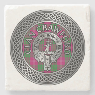 Clan Crawford Wappen & Tartan Knot Steinuntersetzer