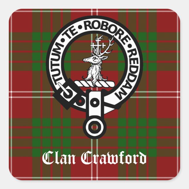 Clan Crawford Wappen Tartan Quadratischer Aufkleber (Vorderseite)