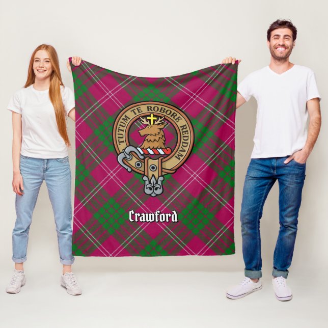 Clan Crawford Wappen über Tartan Fleecedecke (Beispiel)