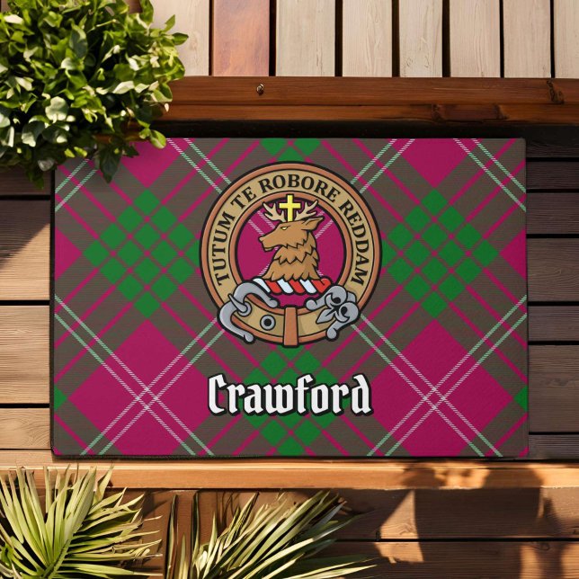 Clan Crawford Wappen über Tartan Fußmatte (Von Creator hochgeladen)
