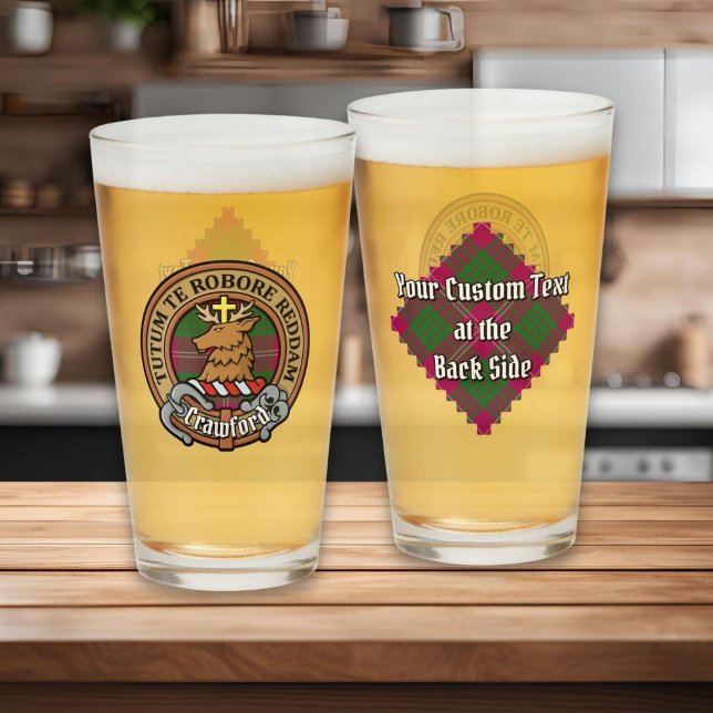 Clan Crawford Wappen über Tartan Glas (Von Creator hochgeladen)