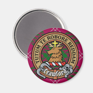 Clan Crawford Wappen über Tartan Magnet