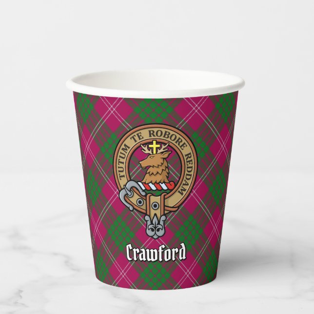 Clan Crawford Wappen über Tartan Paper Cups Pappbecher (Vorderseite)
