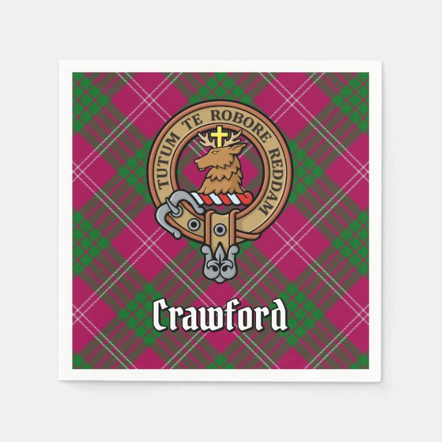 Clan Crawford Wappen über Tartan Serviette (Vorderseite)