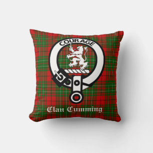 Clan Cumming Crest-Abzeichen und Tartan Kissen