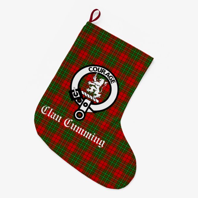 Clan Cumming Wappen Abzeichen und Tartan Personali Großer Weihnachtsstrumpf (Vorderansicht (hängend))