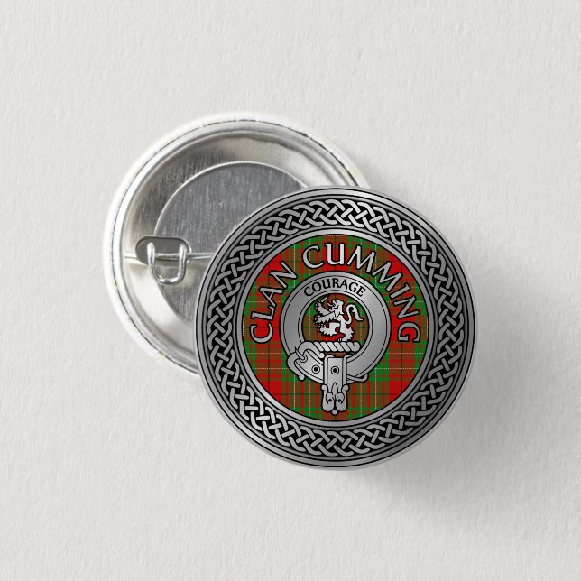 Clan Cumming Wappen & Tartan Knot Button (Vorne & Hinten)
