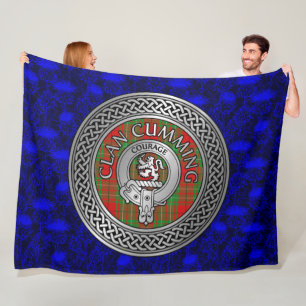 Clan Cumming Wappen & Tartan Knot on Thistle Fleecedecke