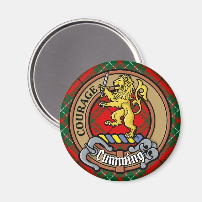 Clan Cumming Wappen über Tartan Magnet (Vorderseite/Rückseite)