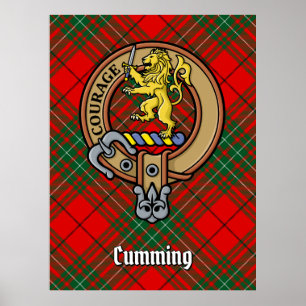 Clan Cumming Wappen über Tartan Poster