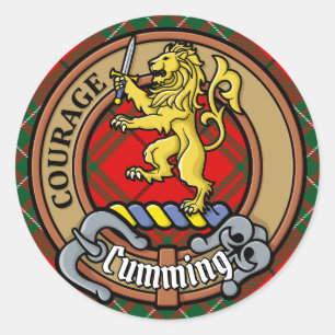 Clan Cumming-Wappen über Tartan Runder Aufkleber