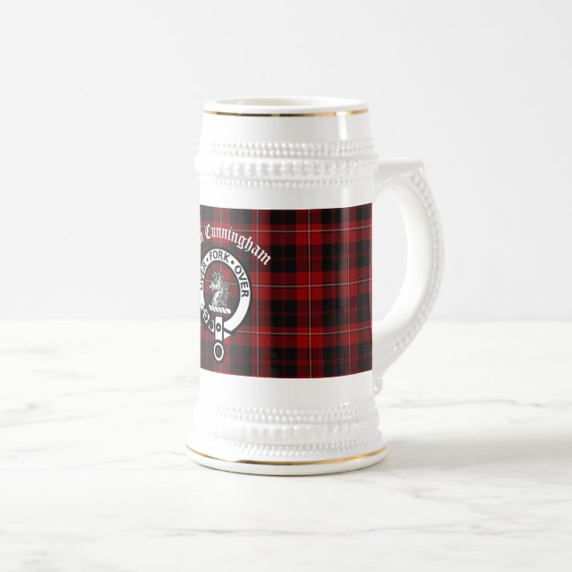 Clan Cunningham Abzeichen & Tartan Bierglas (VorderseiteRechts)