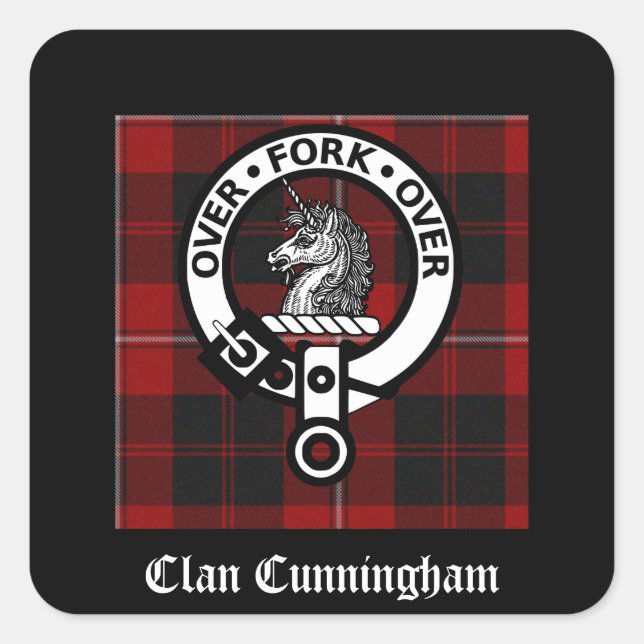 Clan Cunningham Abzeichen & Tartan Quadratischer Aufkleber (Vorderseite)