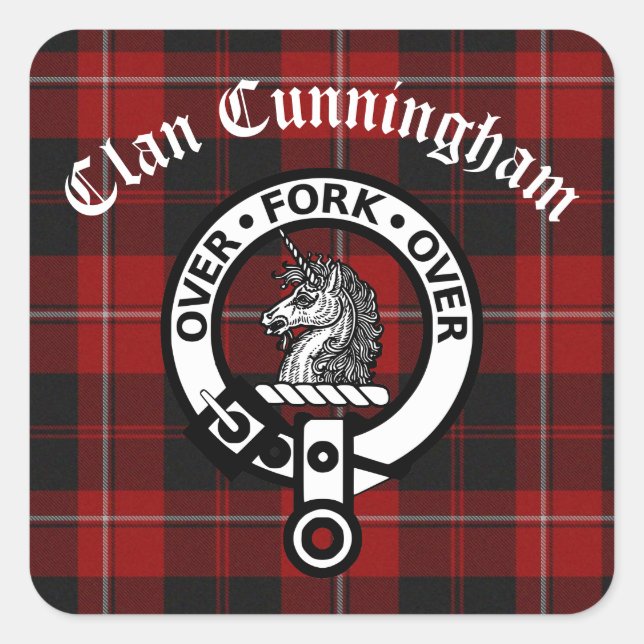 Clan Cunningham Abzeichen & Tartan Quadratischer Aufkleber (Vorderseite)