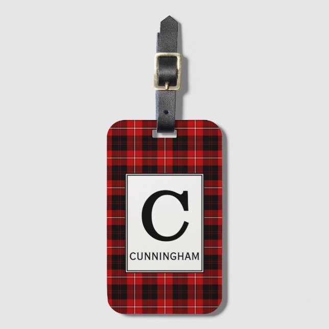Clan Cunningham Tartan Mit Monogramm Gepäckanhänger (Vorderseite Vertikal)